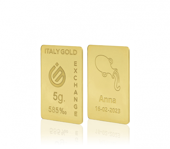 Lingotto Oro segno zodiacale Acquario 14 Kt da 5 gr. IGE GOLD